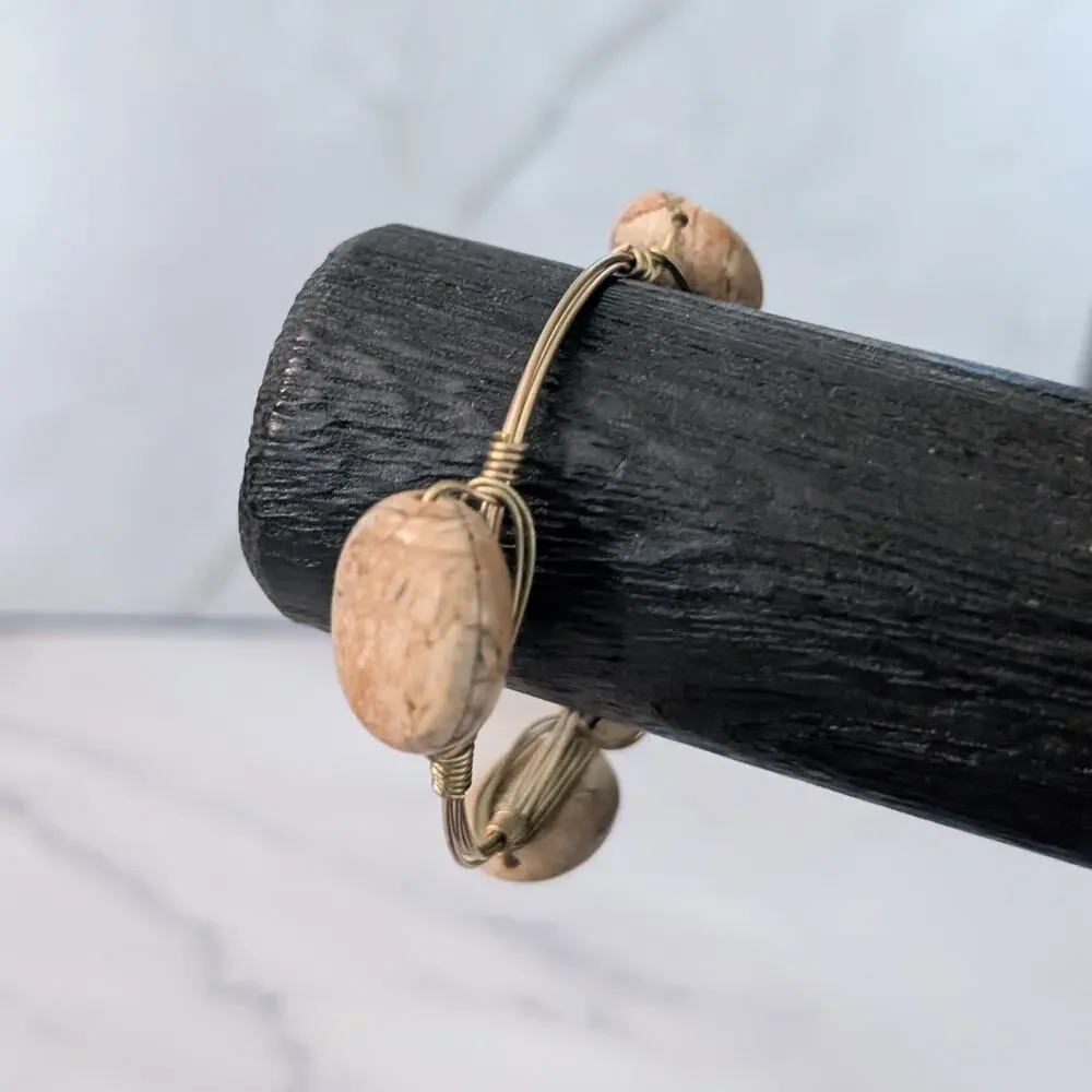 Statement Bracelet Gold Tone with Beige Accents